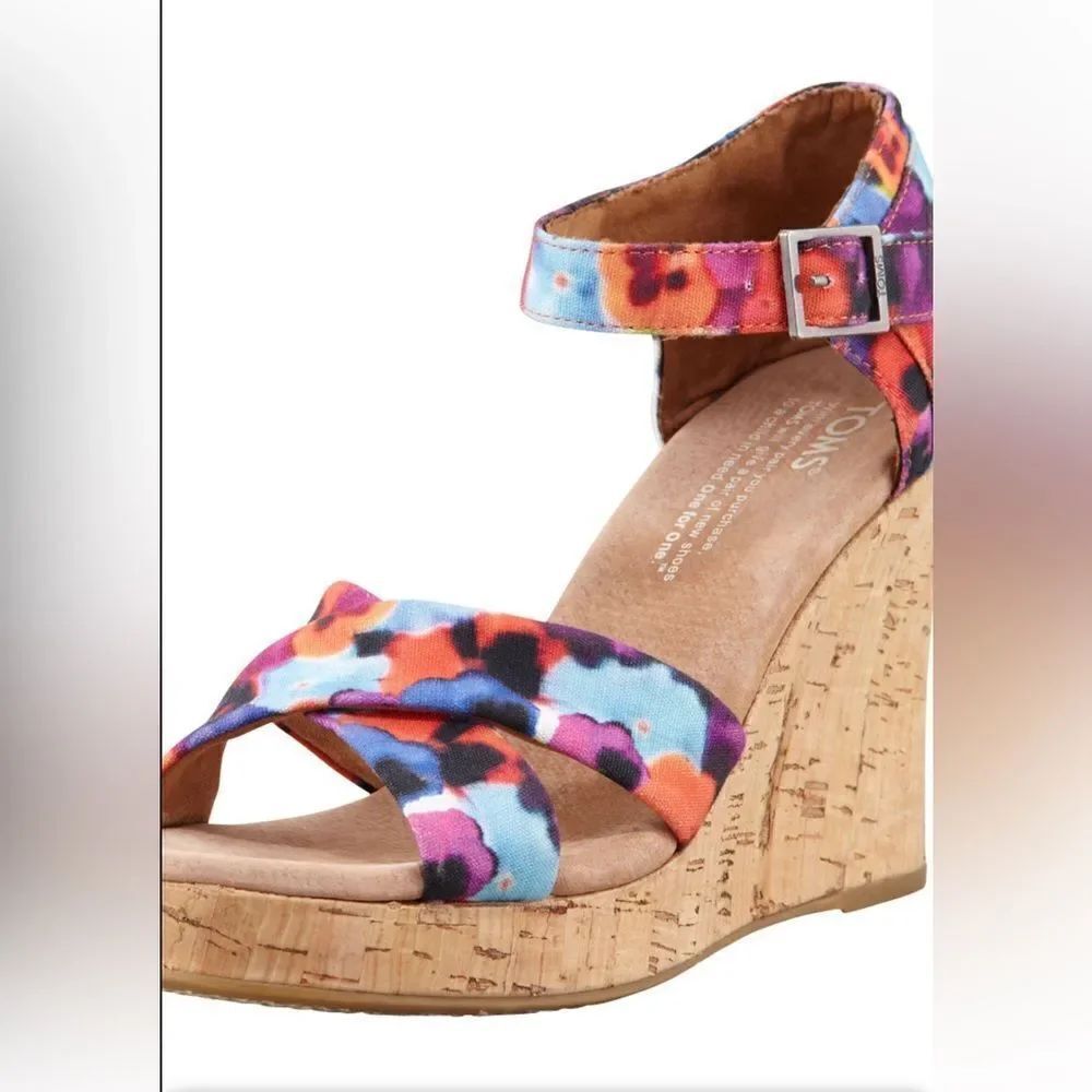 TOMS Floral Printed Hemp Wedge Sandals